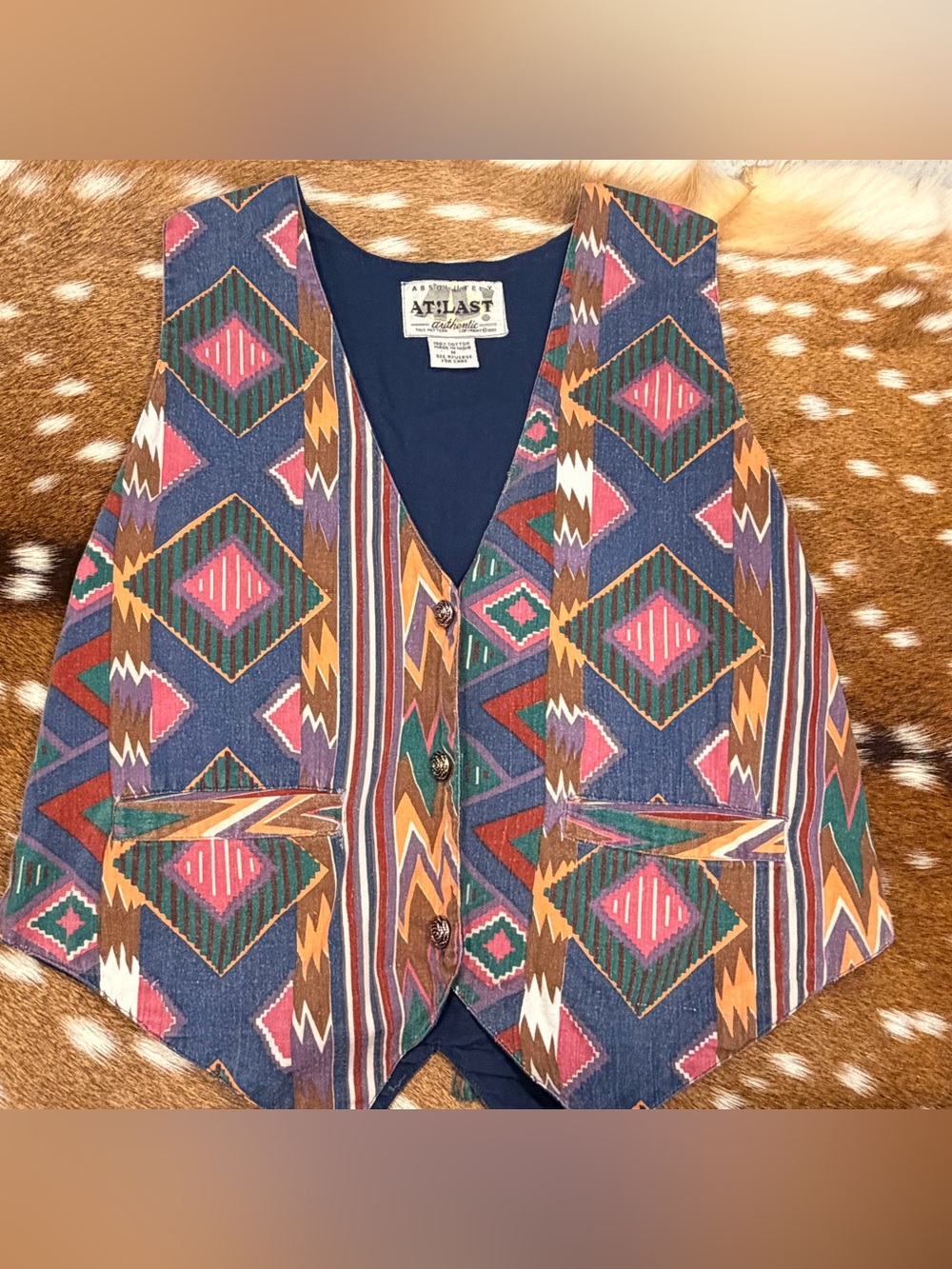 At Last Geometric Southwestern Vest in Navy Multi